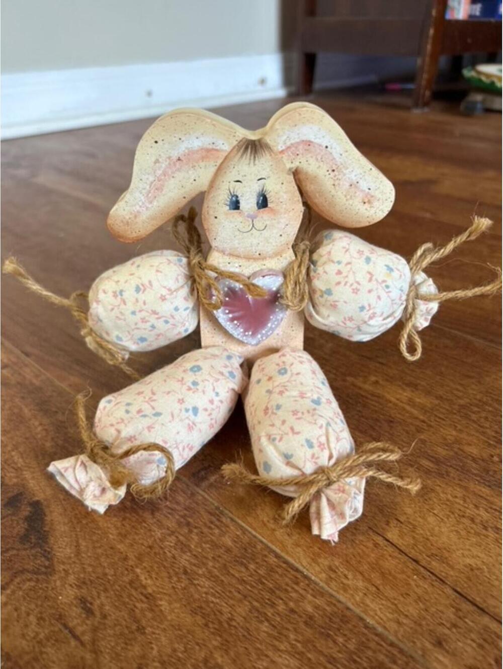 Handcrafted Bunny Figurine with Fabric Limbs and Heart Detail